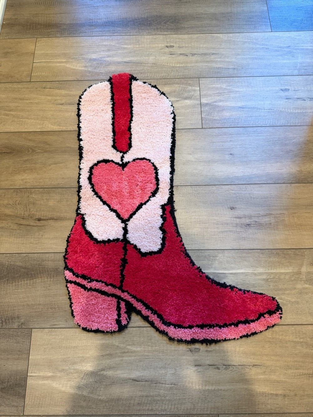 Pink & Red Heart Cowboy Boot Rug Decor